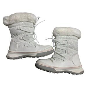 Kelly and Kate White Glitter Snow Boots With Faux Fur Trim & Side Zipper Winter
